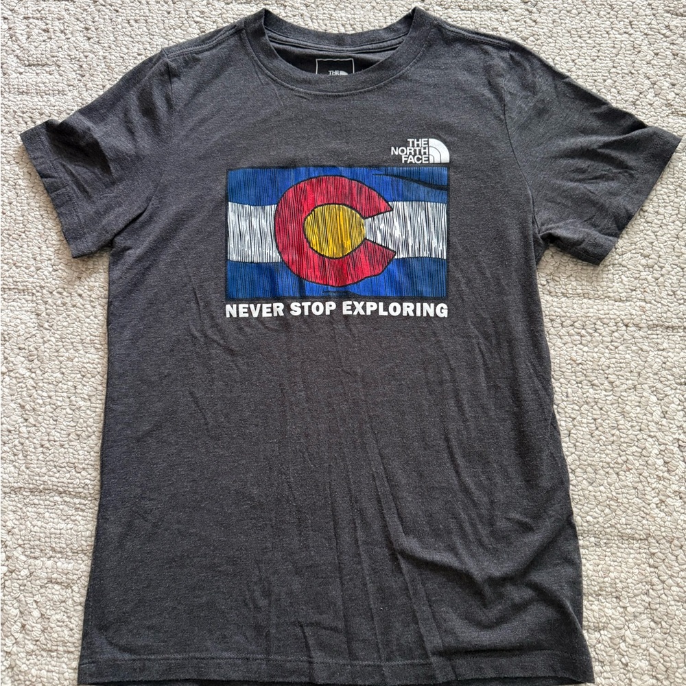 The North Face Charcoal Graphic Tee with Colorado Flag Colors